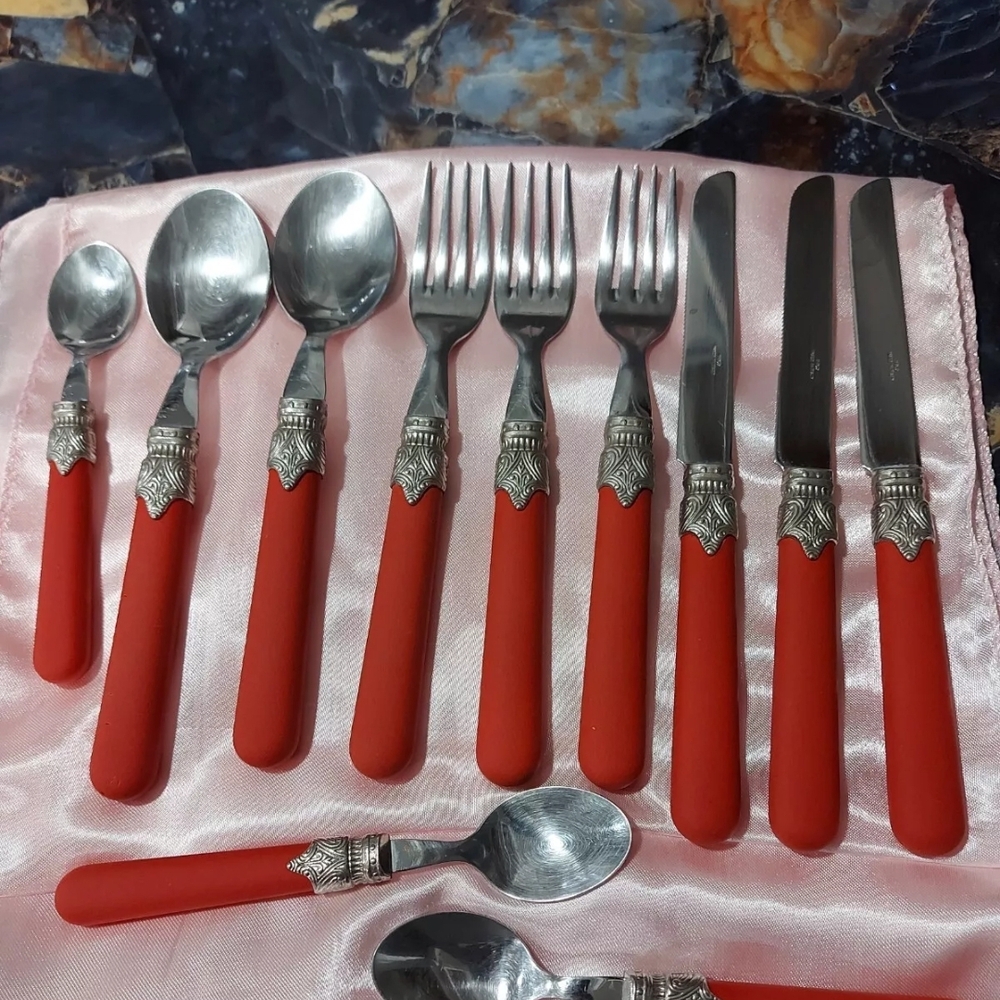Vibrant Red and Silver Flatware Set with Classic Design